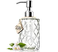 JASAI Diamond Design 12 Oz Glass Kitchen Soap Dispenser with 304 Stainless Steel Pump, Clear