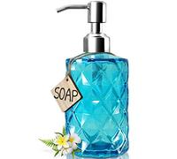 JASAI Diamond Design Dispenser with 304 Rust Proof Stainless Steel Pump, 12 Ounce Kitchen Soap Dispenser for Bathroom, Hand and Dish Soap (Clear Blue)