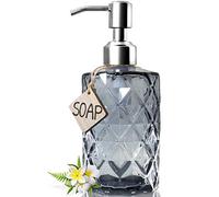 JASAI Diamond Design Glass Soap Dispenser with Stainless Steel Pump, 340 ml Kitchen Soap Dispenser for Bathroom (Grey)