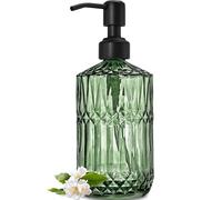 JASAI Soap Dispenser with Rustproof Pump Black Refillable Thick Glass Soap Dispenser Bathroom Kitchen Hand Soap Dish Soap Lotion Shower Gel 530ml Green