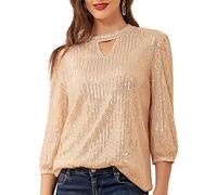 JASAMBAC Elegant Keyhole Neck Tops for Women Sparkle Sequin Tops Cocktail Party Casual Blouse Rose Gold XL