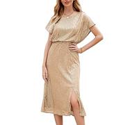 JASAMBAC Gold Dresses for Women Sexy Crew Neck Sequin Party Dress Sparkly Glitter Evening Dress S