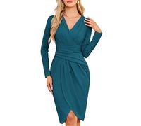 JASAMBAC Work Dresses for Women UK,Evening Dresses Long Sleeves Wedding Guest Dress Elegant Cotail Dress Midi Bodycon Pencil Outfits for Prom Party Business Peacock Blue