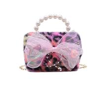 JASASCCEL Fuzzy Plush Bowknot Crossbody Purse Pearl Top Handle Handbag Cute Leopard Print Chain Shoulder Bag, Tie Dye-purple, One Size, Casual