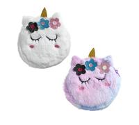 JASASCCEL Girls Kids Fluffy Fuzzy Unicorn Crossbody Purse Cute Animal Rainbow Tie Dye Plush Shoulder Bag Coin Purse, 2pcs-round Unicorn-tie-dye-purple&white, One Size