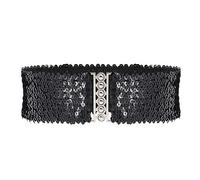 jascaela Women's Sparkly Glitter Sequin Wide Waist Elastic Cinch Belt Shiny Metal Buckle Stretchy Belt Accessory for Dress, Black, One Size