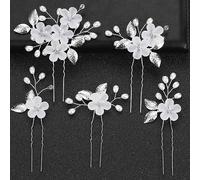 Jascatin Bride Wedding Hair Pins Flower Bridal Hair Pieces Wedding Hair Accessories Pearl Bridal Hair Clips for Women and Girls Pack of 5 (Silver)