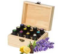 JasCherry 12 Slots Wooden Essential Oil Organizer, Hard Pine Wood Carrying Box, Holds 12 15 ml Aromatherapy Bottles, Ideal Organizer for Travel and Presentation