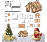 JasCherry 3D Christmas Cookie Cutter Set, Xmas Gingerbread House Cookie Cutters, 10 Pieces Stainless Steel Biscuit Cutter Mould for DIY Baking Cake Fondant Muffin Pastry Decoration (Gift Box)