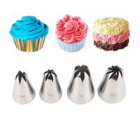 JasCherry 4 PCS Large Flower Piping Tips Set - Grade Stainless Steel Big Piping Nozzles Kit for Pastry Cupcakes Cakes Cookies Decorating Supplies Baking Set #7