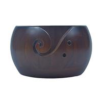 JasCherry 5.9 Inches Handmade Retro Color Wood Yarn Storage Bowl - Knitting Crochet Accessories - Crafted Wooden Weaving Thread Bowl with Carved Holes and Drills Holes #2