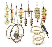 JasCherry 8 Pcs Small Bird Parrot Swing Chewing Grinding Toys Set - Bird Bell Toys for Cage Hanging - Ideal Wood Toys for Small Parakeets, Cockatiel, Budgie, Finches and Love Birds #1