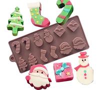 JasCherry Christmas Silicone Molds, Christmas Special Pattern Silicone Baking Mold with Santa Claus, Christmas Tree, Socks, Bells, Snowmen, for Cake Pudding Pie Soap Muffin