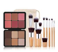 JasCherry Cream Makeup Palette for Full Face, 12 Colors Eye Makeup Palette, Blendable Matte Nudes Shades, with 10 Makeup Brushes, Blush Palette, Brightening Contouring Long Wear Color Correcting Cream
