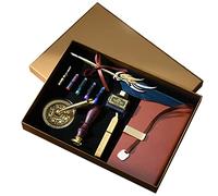 JasCherry Feather Calligraphy Pen Set- Vintage Dip Pen and Ink with Wax Seal Stamp, Writing Quill Pen with Ink & Notebook Gift Box for Birthday Christmas Valentine’s Day