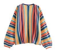 JASCLS Winter Long Sleeve Cable Pattern Color Block Boho Striped Sweater Cardigans Chunky Sweater Cardigans for Women, XL