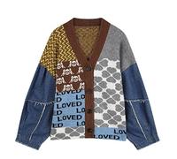 JASCLS Women's Long Sleeves Leopard Print Knitting Cardigan Open Front Thick Sweater Outwear Coats with Pocket, 66-red, One Size