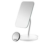 JASEFA Desk Makeup Mirror with Detachable 10x Magnification,360° Rotation Flexible Gooseneck Mirror with Stand,Tabletop Cosmetic Mirror,Good for Shower Shaving Traveling-Rectangle