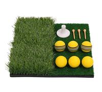 Jasfyee 1x1Ft Golf Hitting Mat, Portable Green Golf Practice Mat with Rubber Tees, Golf Strike Mat 3 Clubs 6 Balls, Outdoor/Indoor golf practice mat