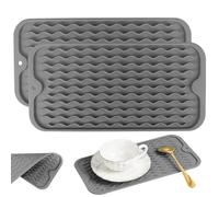 Jasfyee 2 Pcs Silicone Dish Drying Mat, Foldable Dish Draining Mat Heat Resistant Drying Mat Kitchen Sink Protector Non Slip Draining Board Mat for Kitchen Counter Sink Sponges Brushes Soap (Grey)
