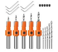 Jasfyee 5Pcs Countersink Drill Bit, 8mm Countersink Drill Bit Set With 5-Piece Quick-Change Drill Bits, 5-Piece Hexagonal Wrench For Precision Woodworking, Wood Drilling