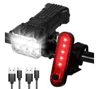 Jasfyee Bike Lights Front and Back, 12 LED 9500 Lumen Bike Lights Set with 5 Adjustable Lights Modes, USB Rechargeable & Waterproof for All Bicycles, Road, Mountain, Night Riding