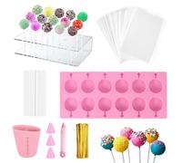 Jasfyee Cake Pop Moulds, DIY Candy Chocolate Lollipop Cake Pop Kit with Silicone Mold, Display Rack, Piping Pen, Measuring Cup, Zip Tie, Paper Stick, Suitable for Holiday Parties, Family Gatherings