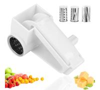 Jasfyee Cheese Grater, White Stainless Steel 430+Abs Rotary Cheese Grater Has 3 Different Drum Graters Suitable for Cheese, Nuts, Vegetables, Chocolate