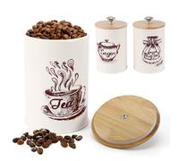 Jasfyee Coffee Sugar Tea Containers, Food Storage and Organization with Bamboo Lids, Tea Sugar Canisters for Coffee, Sugar, Tea, Biscuit, Cookies