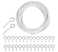Jasfyee Curtain Wire, 10m Curtain Wires Net Hooks and 25 Eyes & 25 Curtains Hooks, Metal, Polyvinyl Chloride, For Hanging Net Curtains For Windows