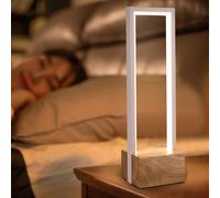 Jasfyee Dimmable LED Table Lamp, LED Bedside Lamps 3 Colour Temperatures, Modern Square Small Lamp for Bedroom Living Room, Wooden Base, Aluminum Frame