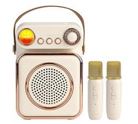 Jasfyee Karaoke Machine with 2 Wireless Microphones, Mini Portable Bluetooth Karaoke Speaker with LED Lights for Kids Adults Girls Boys Birthday Family Home Party (Beige)
