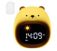 Jasfyee Kids Ａlarm Clock, Warm White + 8 Colors Bear Kids Clock, Animal Night Light Alarmclock, Natural Wake Up Light for Boys Girls