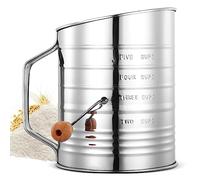 Jasfyee Stainless Steel Flour Sieve, 5 Cup Rotary Hand Held Flour Sifter Manual Fine Mesh Flour Sifter for Quick Sifting, Baking Flour and Powdered Sugar for Home Kitchen (Silver)