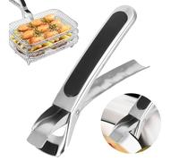 Jasfyee Stainless Steel Hot Plate Gripper Clips - Non-Slip Silicone Handle, Multi-Purpose Anti-Scald Bowl Holder Heavy Duty Kitchen Retriever Tongs for Instant Pot for Hot Dishes, Pans, Bowls & Trays