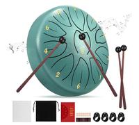 Jasfyee Steel Tongue Drum, 6 Inch 11 Tone D Key, Green, Handpan Drum, Beginner Percussion, Comes with Carry Bag, 2 Drum Sticks, 4 Finger Cots, Suitable for Sound Healing, Meditation, Yoga