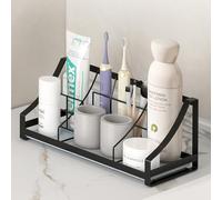 Jasfyee Toothbrush Holder Wall Mounted, Black Multi Functional Bathroom Storage Rack with 7 Slots, Ventilated Tooth Brush Organiser with Fast Absorbing Diatomite Mat for Sink Counter Bathroom