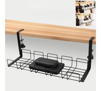 Jasfyee Under Desk Cable Management, Black Cable Management Under Desk, No Need to Drill Holes Cable Tray Under Desk is Suitable for Home, Office, Internet Cafe, Kitchen