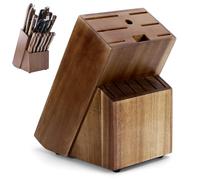 Jasfyee Universal Wooden Knife Block Without Knives - 14 Slot Kitchen Knife Holder for Bread Knives, Steak Knives, Scissors & Sharpening Rod - Compact Knife Organiser Stand