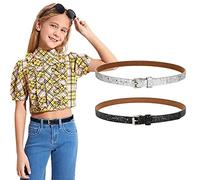 JASGOOD 2 Pack Kids Belt Fashion Glitter Belt, Cute Shiny PU Leather Belt for Girls and Boys Back to School Gift (Suit for Waist Size 21"-25")