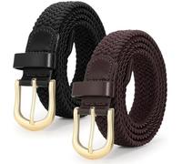 JASGOOD 2 Pack Ladies Braided Elastic Belts Casual Women Elasticated Canvas Woven Belts for Jeans Pants 1 Inch Wide Black+Coffee S