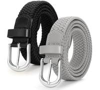 JASGOOD 2 Pack Ladies Braided Elastic Belts Casual Women Elasticated Canvas Woven Belts for Jeans Pants 1 Inch Wide Black+Grey XL