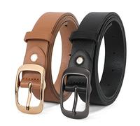 JASGOOD 2 Pack Women Faux Leather Belt, Fashion Ladies Belt with Pin Buckle for Jeans Pants,Black+Brown