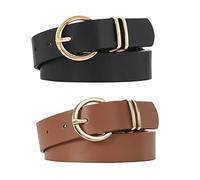 JASGOOD 2 Pack Women's Leather Belts for Jeans Dresses Fashion Silver Buckle Ladies Waist Belt,Black+Light Coffee,S:Fit Waist Size 25-31 inches