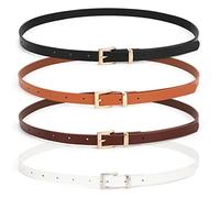 JASGOOD 4 Pack Women Skinny Leather Belt Thin Waist Belt with Metal Buckle for Pants Jeans Dresses,Black+Brown+Coffee+White