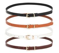 JASGOOD 4 Pack Women Skinny Leather Belt Thin Waist Belt with Metal Buckle for Pants Jeans Dresses,Black+Brown+Coffee+White