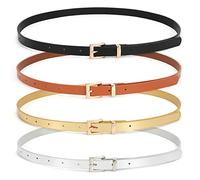 JASGOOD 4 Pack Women Skinny Leather Belt Thin Waist Belt with Metal Buckle for Pants Jeans Dresses,Black+Brown+Gold+Silver