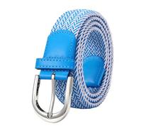 JASGOOD Braided Canvas Stretch Belt Elastic Casual Belt for Men Women with Gold Buckle,Junior 1.3 Inch Wide,Sky Blue/White