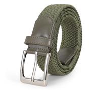 JASGOOD Braided Woven Elastic Stretch Belt for Men Women Web Casual Belt for Pants Jeans,Army Green/Silver Buckle