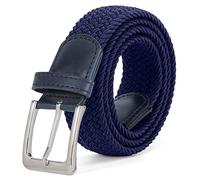 JASGOOD Braided Woven Elastic Stretch Belt for Men Women Web Casual Belt for Pants Jeans,Blue/Silver Buckle